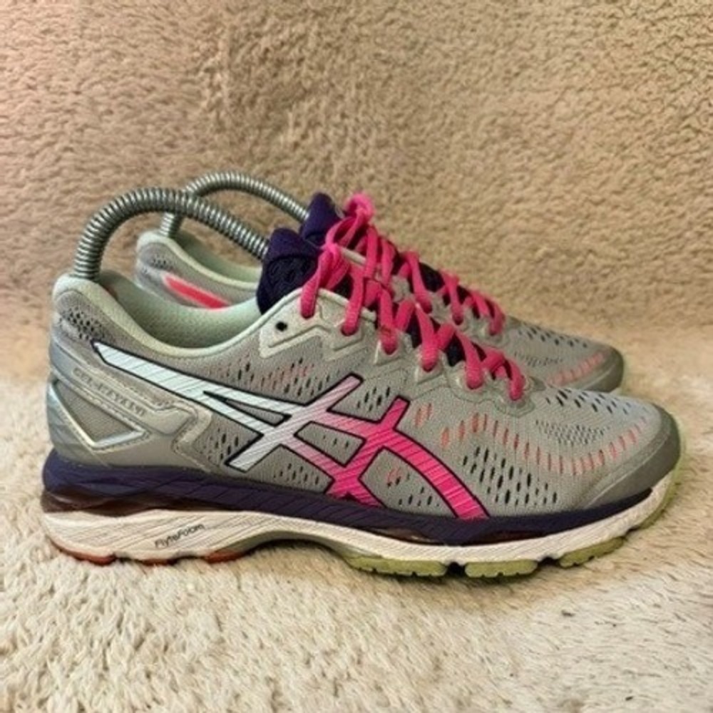 Asics Gel-Kayano 23 Sneakers Women Size 8.5 Grey Pink Purple Running EUC